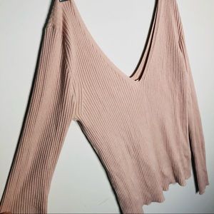 H & M V-Neck Ribbed Light Pink/Blush Long sleeve Knit Sweater